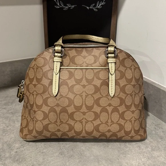 Coach Peyton Signature Cora Domed Satchel Handbag 24606 Gold/Brown! GUC!! - Picture 3 of 12
